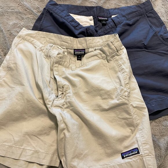 Excellent PAIR of Patagonia Men's Lightweight All-Wear Hemp Shorts 31 Ivory Navy